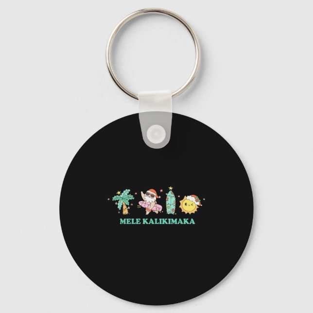 Mele Kalikimaka Trocal Palm Tree Santa Surfing Haw Key Ring (Front)