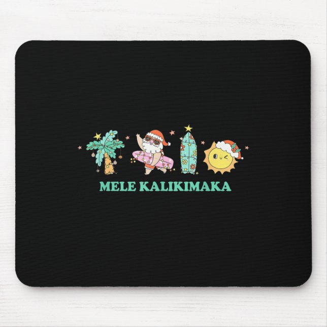 Mele Kalikimaka Trocal Palm Tree Santa Surfing Haw Mouse Mat (Front)