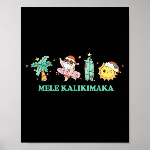 Mele Kalikimaka Trocal Palm Tree Santa Surfing Haw Poster