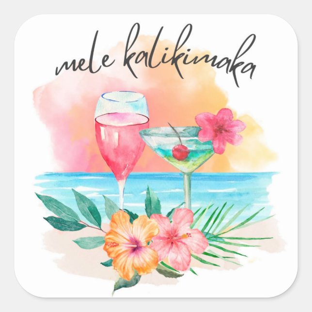 Mele Kalikimaka Tropical Beach Christmas Cocktail Square Sticker (Front)