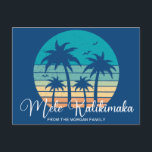 Mele Kalikimaka Tropical Beach Sunset Christmas Holiday Postcard<br><div class="desc">This cute Hawaiian Christmas postcard features a tropical beach sunset on a cool blue background with a drawing of coastal palm trees against a seaside sunset. Personalise with your name in white script under Mele Kalikimaka in cursive typography on these pretty non-photo family holiday postcards.</div>