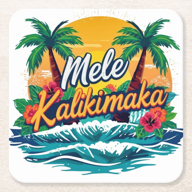 Mele Kalikimaka Tropical Christmas  Square Paper Coaster (Front)