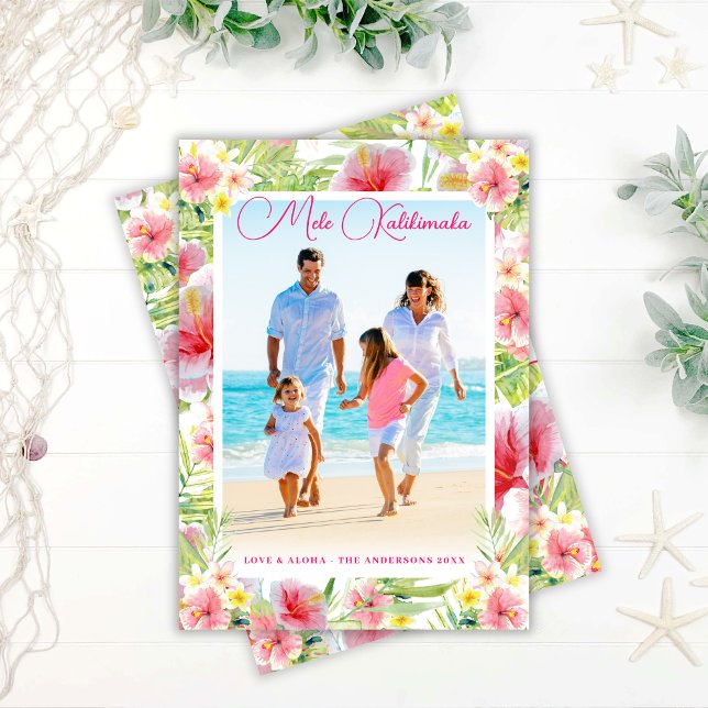 Mele Kalikimaka Tropical Floral Christmas Photo Holiday Card (Creator Uploaded)