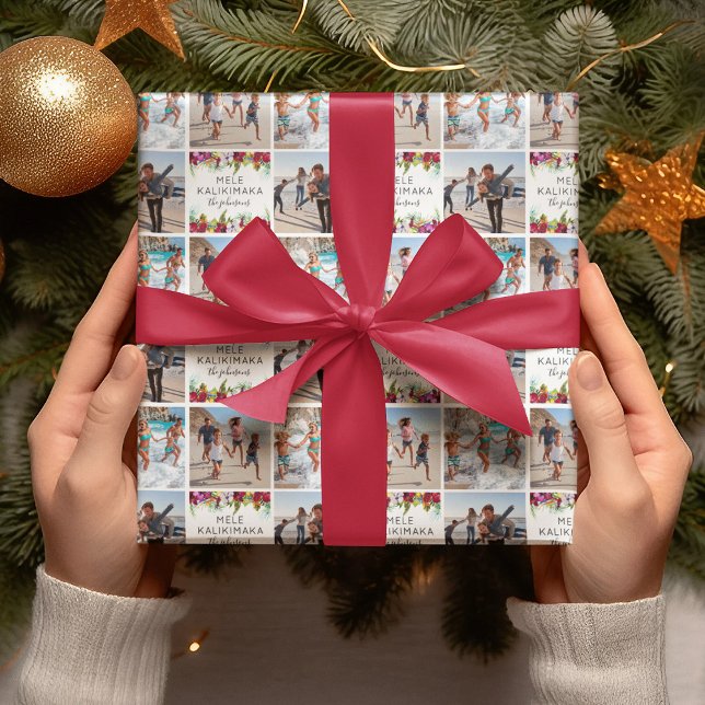 Mele Kalikimaka Tropical Floral Photo Wrapping Paper (Creator Uploaded)