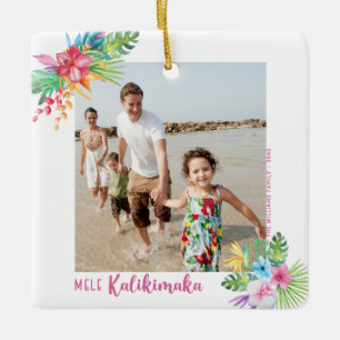 Mele Kalikimaka Tropical Flowers Photo Christmas C Ceramic Ornament