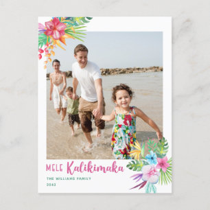 Mele Kalikimaka Tropical Flowers Photo Postcard