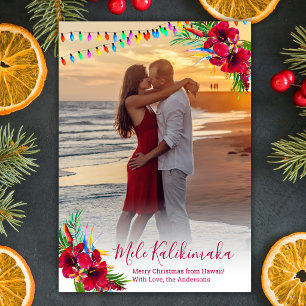 Mele Kalikimaka Tropical Hawaii Floral Photo Holiday Card