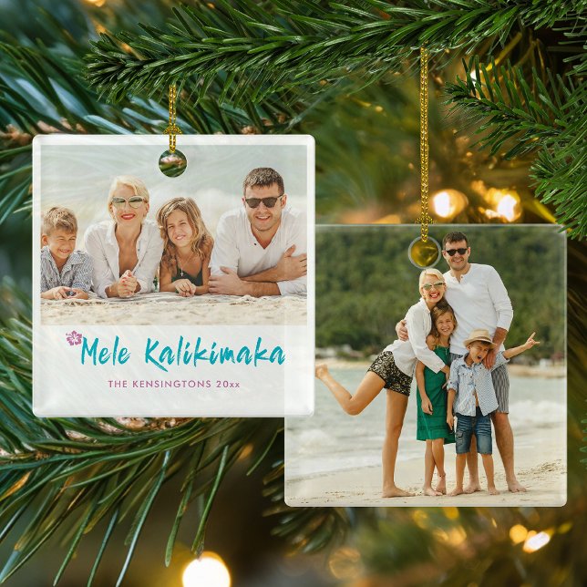 Mele Kalikimaka Tropical Hawaiian Christmas Photo Ceramic Ornament (Mele Kalikimaka Tropical Hawaiian Christmas Photo Ceramic Ornament)