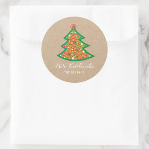 Mele Kalikimaka Tropical Hibiscus Christmas Tree Classic Round Sticker
