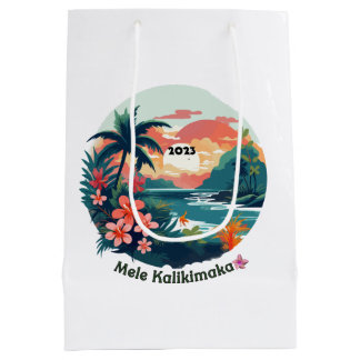Mele Kalikimaka Tropical Island 2023 Label Medium Gift Bag