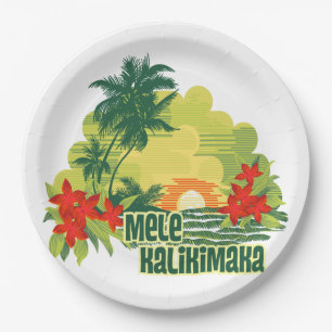 Mele Kalikimaka Tropical Island Hawaiian Christmas Paper Plate