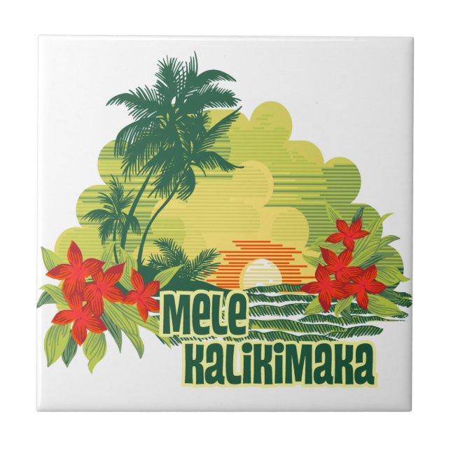 Mele Kalikimaka Tropical Island Hawaiian Christmas Tile (Front)