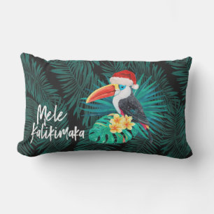 Mele Kalikimaka Tropical Jungle Birds Palms Lumbar Cushion