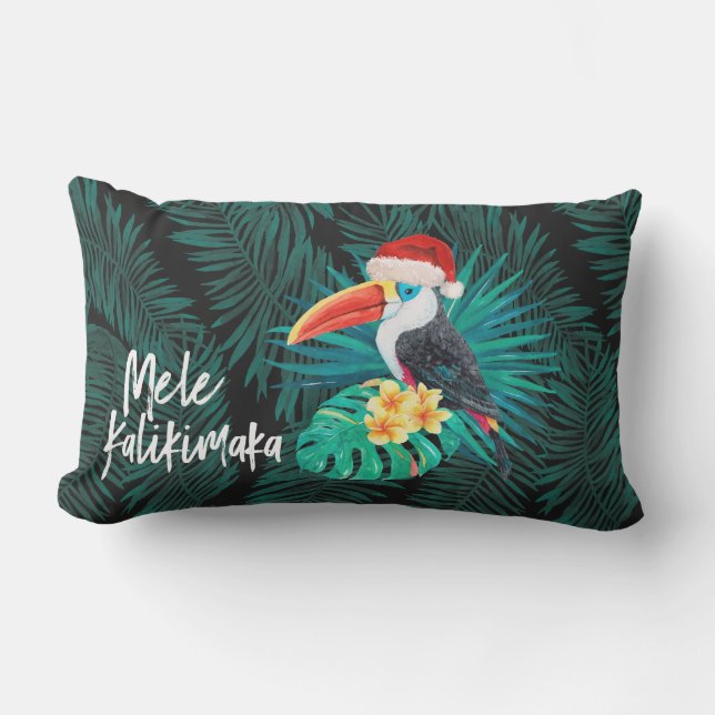 Mele Kalikimaka Tropical Jungle Birds Palms Lumbar Cushion (Front)
