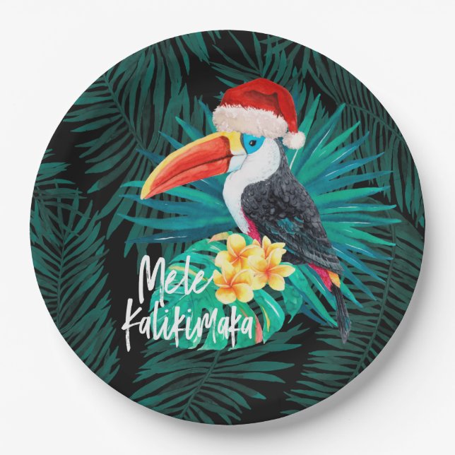 Mele Kalikimaka Tropical Jungle Birds Paper Plate (Front)