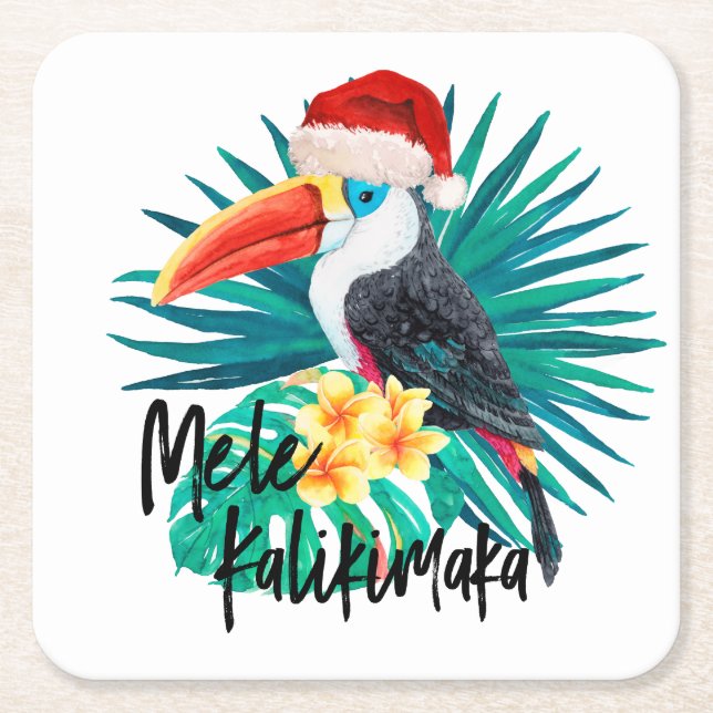 Mele Kalikimaka Tropical Jungle Birds Square Paper Coaster (Front)