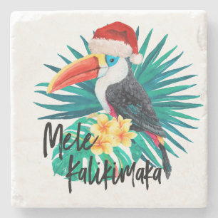 Mele Kalikimaka Tropical Jungle Birds Stone Coaster