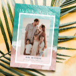 Mele Kalikimaka Tropical Ocean Holiday Photo Card<br><div class="desc">This chic "Mele Kalikimaka" Hawaiian Christmas holiday photo card features your photo with a photograph of tropical ocean. You can change the background photo. The reverse side features palm trees. Personalise it for your needs. You can find matching products at my store.</div>