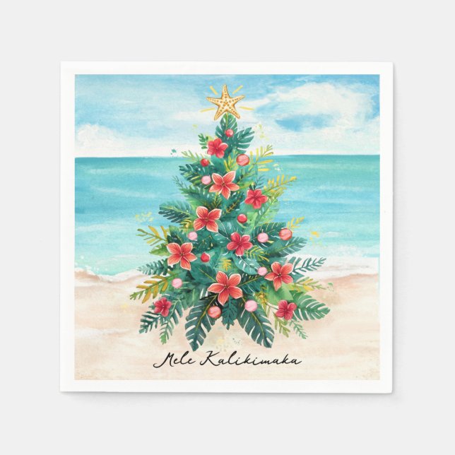 Mele Kalikimaka Tropical Palm Tree Christmas Napkin (Front)