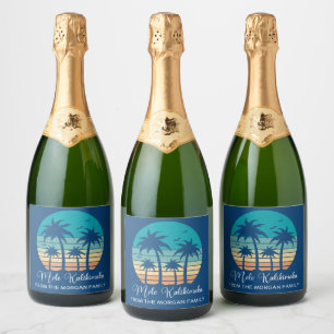 Mele Kalikimaka Tropical Sunset Christmas Party Sparkling Wine Label