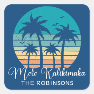 Mele Kalikimaka Tropical Sunset Christmas Party Square Sticker