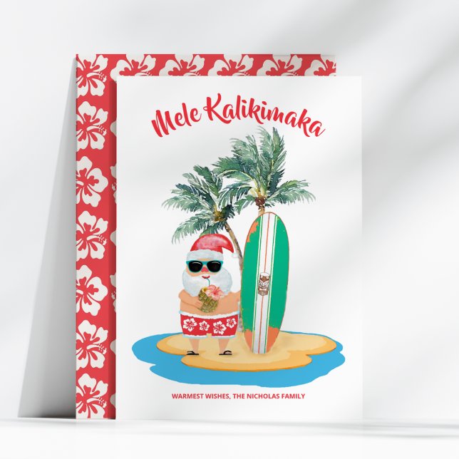 Mele Kalikimaka Tropical Surfing Santa Christmas Holiday Card (Creator Uploaded)