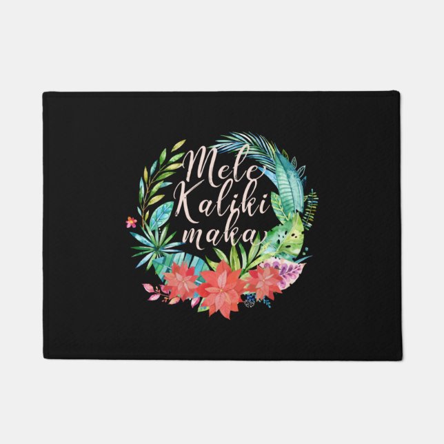Mele Kalikimaka Tropical Wreath Hawaiian Christmas Doormat (Front)