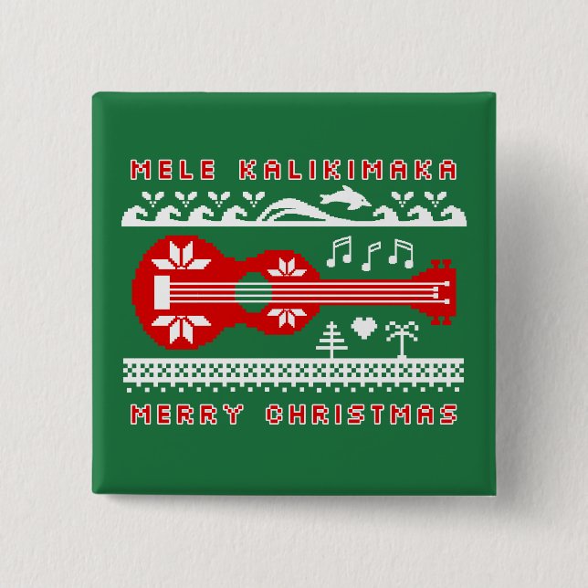 Mele Kalikimaka Ugly Sweater (Red on Green) 15 Cm Square Badge (Front)