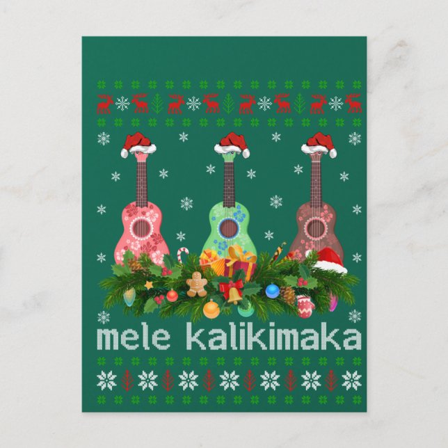 Mele Kalikimaka Ukulele Guitar Gift Ugly Ukulele Postcard (Front)