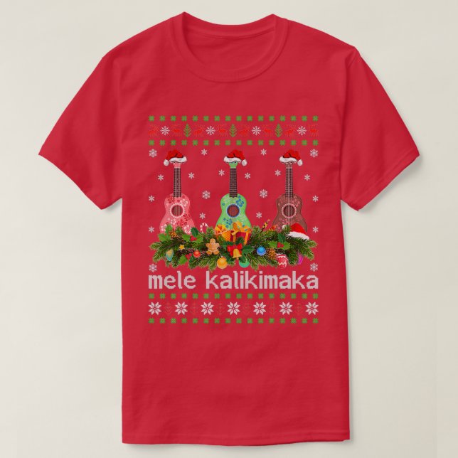 Mele Kalikimaka Ukulele Guitar Ugly Ukulele Christ T-Shirt (Design Front)