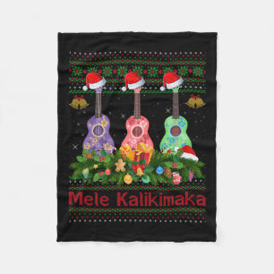 Mele Kalikimaka Ukulele Guitar Ugly Xmas Sweaters  Fleece Blanket