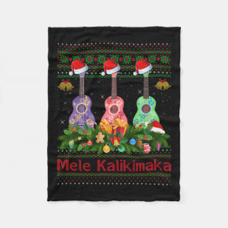 Mele Kalikimaka Ukulele Guitar Ugly Xmas Sweaters  Fleece Blanket
