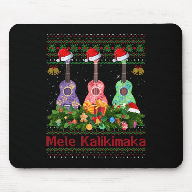 Mele Kalikimaka Ukulele Guitar Ugly Xmas Sweaters  Mouse Mat (Front)