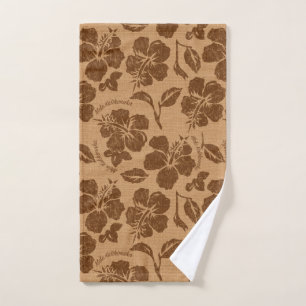 Mele Kalikimaka Vintage Pareau Hawaiian Hibiscus Hand Towel