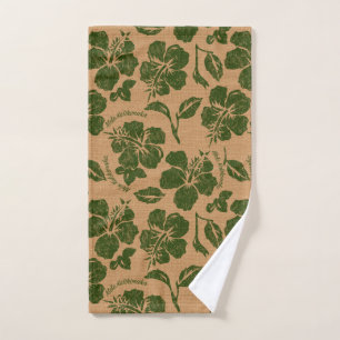 Mele Kalikimaka Vintage Pareau Hawaiian Hibiscus Hand Towel