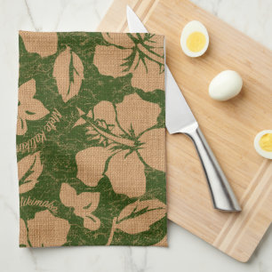 Mele Kalikimaka Vintage Pareau Hawaiian Hibiscus Tea Towel