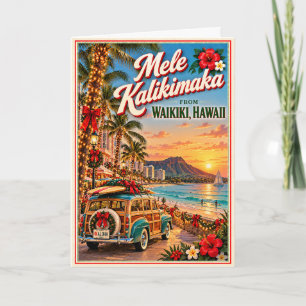 Mele Kalikimaka Waikiki Hawaii Vintage Christmas Card