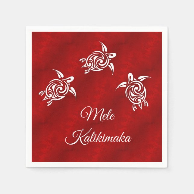 Mele Kalikimaka | White Turtles Red | Christmas Napkin (Front)