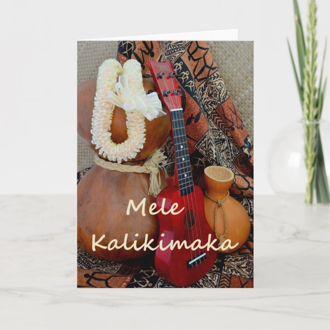 Mele Kalikimaka with White Ribbon Lei Holiday Card (Front)