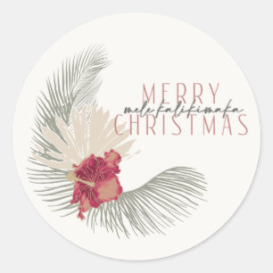 Mele Kalikimaka Wreath, Hawaiian Style Christmas Classic Round Sticker