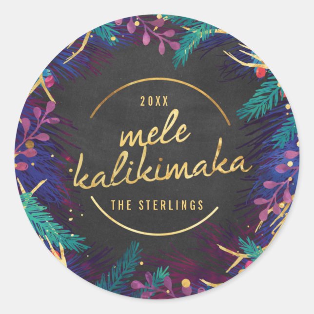 Mele Kalikmaka Merry Botanicals Holiday Gift  Clas Classic Round Sticker (Front)