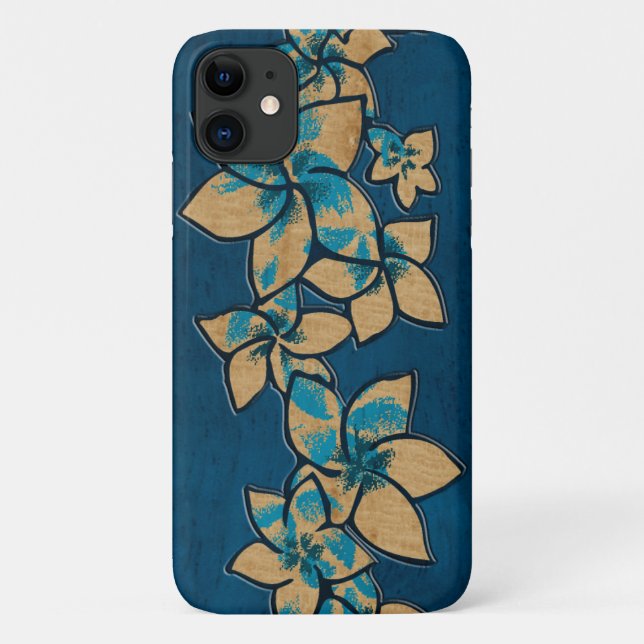 Melia Hawaiian Plumeria Faux Wood Blue Case-Mate iPhone Case (Back)