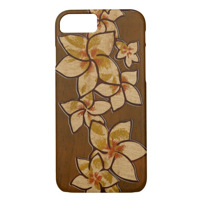 Melia Hawaiian Plumeria Faux Wood Case-Mate iPhone Case (Back)