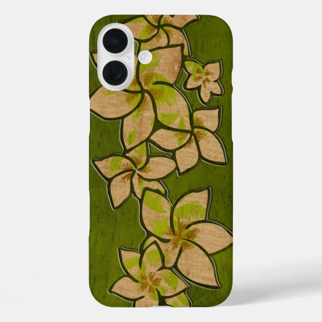 Melia Hawaiian Plumeria Faux Wood Green Case-Mate iPhone Case (Back)
