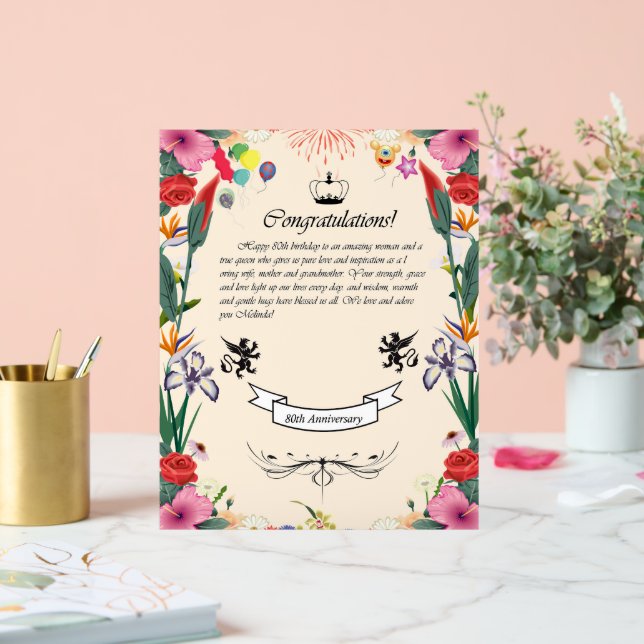 Melinda's 80th Birthday  Greeting Card Acrylic Sign (Wedding)