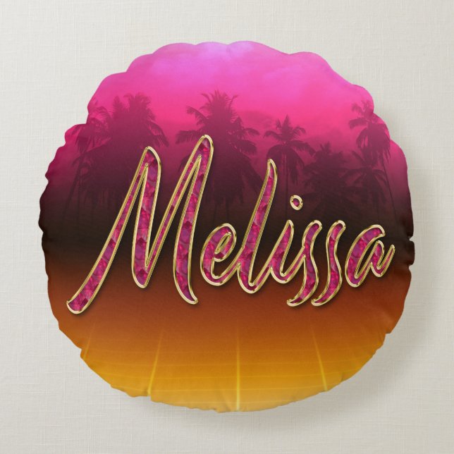 Melissa First name Golden pink cushion (Front)