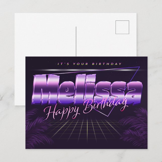 Melissa first name purple postcard birthday (Front/Back)
