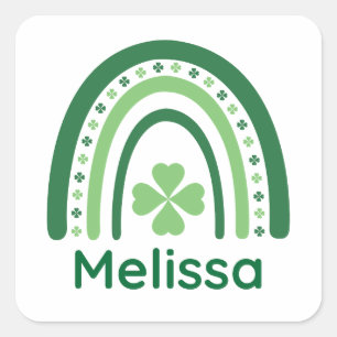 Melissa Name Clover Boho Rainbow Square Sticker