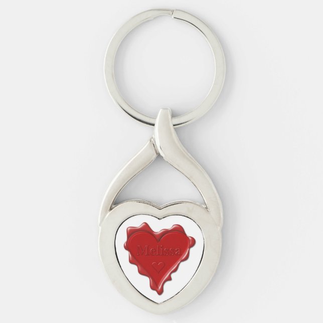 Melissa. Red heart wax seal with name Melissa Key Ring (Front)