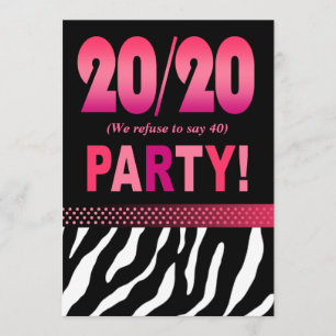 Melissa's Fabulous 20/20 Zebra Birthday Party Invitation